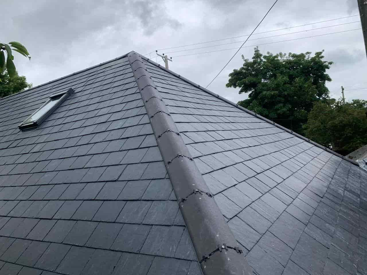 This is a photo of a new slate roof installation. This work was carried out by Selby Roofing